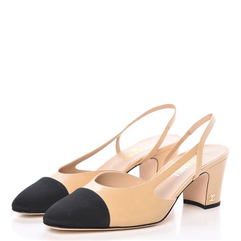 chanel goatskin & grosgrain beige & black|Pumps & Slingbacks .